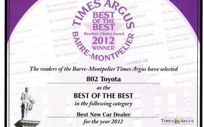 802 Toyota Scion Wins Times Argus 2012 Best of the Best Reader’s Choice Awards